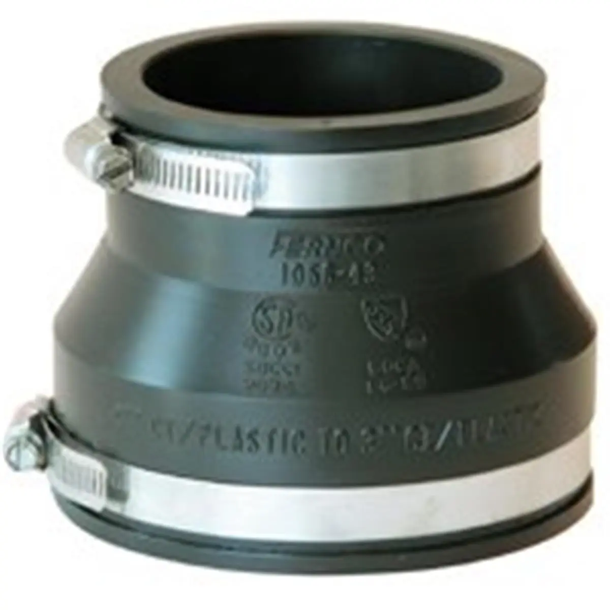 Fernco 212 MAIN Series 1056 Flexible Coupling, 4x3 in., Flexible Fit, Plain Ends, Stainless Steel Clamp, Cast Iron/Plastic Construction for Boating Water Sports, 4 X 3 In.