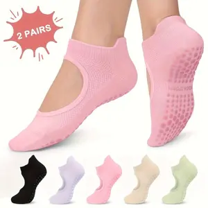 2 Pairs Women'S Non-Slip Pilates Yoga Socks - Open Toe with Arch Support, Breathable for Exercise, Ballet, Dance - Available in Black/Beige/Pink/Purple/Green, Perfect Gift for Pilates & Ballet Accessories, Textured Grip Bottom
