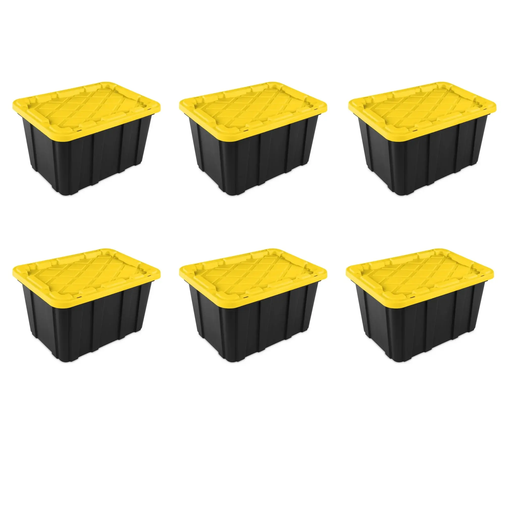 6-Pack Large Plastic Storage Bins - 27 Gal Durable Storage Totes with Snap-On Lids, Black and Yellow Home Organizer Bins