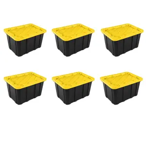 6-Pack Large Plastic Storage Bins - 27 Gal Durable Storage Totes with Snap-On Lids, Black and Yellow Home Organizer Bins