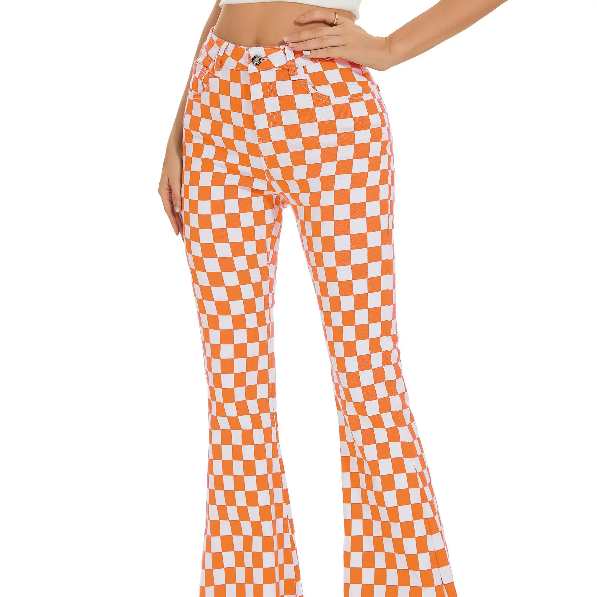 Women Orange and White Checkered