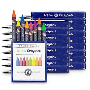 Color Swell Neon Bulk Crayons Packs - 18 Boxes of Fun Neon Bulk Crayons (144 total) of Large Crayon Teacher Quality Durable Classroom Packs for  Home School, Excellent Gifts  for Birthday, Halloween, Christmas Gift.