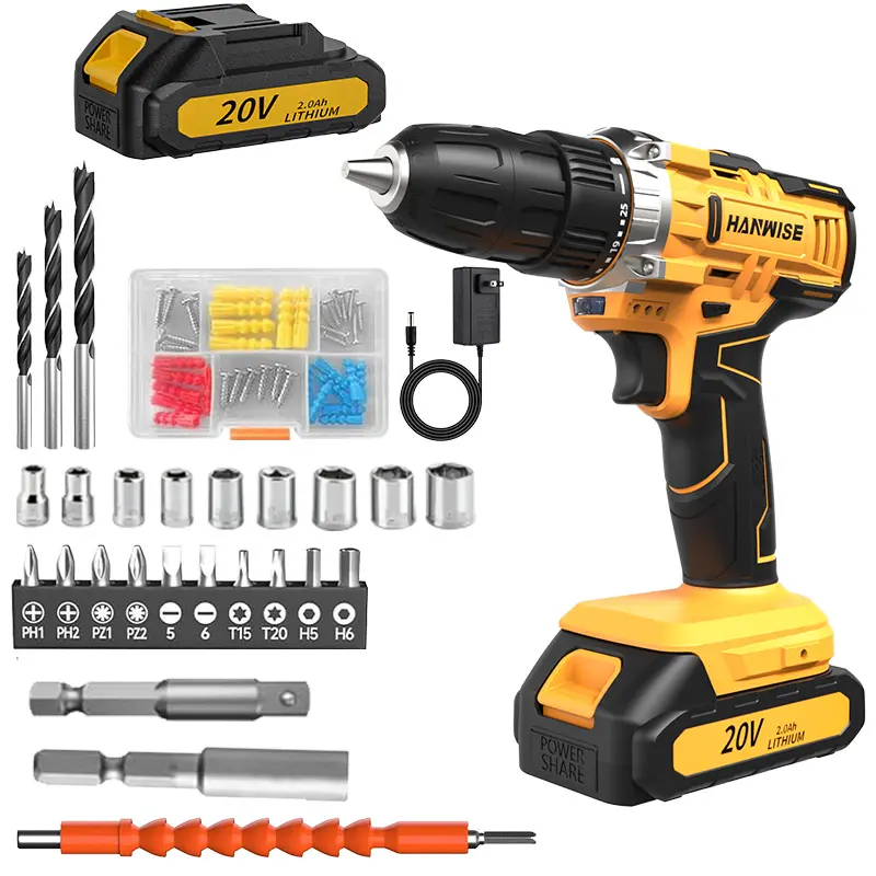 20V Cordless drill/screwdriver set, keyless chuck drill (with LED light), equipped with battery, compact body design, suitable for home, construction, industrial production and home decoration scenes, perfect for men's gift giving