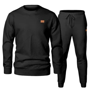 Men's 2-Piece Casual Crewneck Jacquard Sweatshirt & Joggers Set - High-Quality Fabric, Classic Design Athletic Activewear Tracksuits for Fall, Winter Gym Use Sporty Style Sportswear