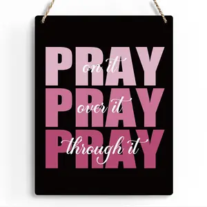 Pink And Black Room Decor Black Bathroom Decor Christian Gifts for Women Pink Desk Gift for Women Home Office Living Room Bedroom Inspirational Pray Over It Wooden Sign Wall Art Decor
