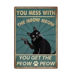 Retro Cat Decor Sign Humorous Tin Metal Wall Art for Pet Owners 8x12 Inch Door Friend Perfect for Bedroom Café or Kitchen Cat Lover Gift