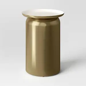 Brushed Brass Accent Table - Threshold: Cylindrical, No Assembly, Iron Frame &