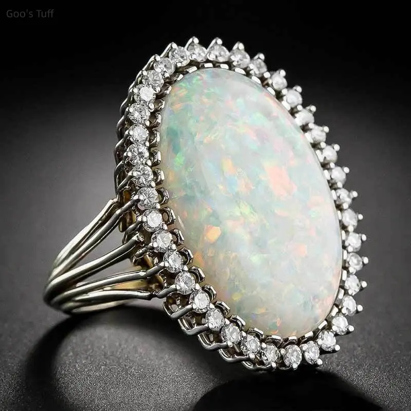 Women's Viral Fashion Man-Made Opal Inlaid Ring, Slim Polished Statement Band, Shimmering Iridescent Hues, Ideal for Casual Night Out, Romantic Gift for Women