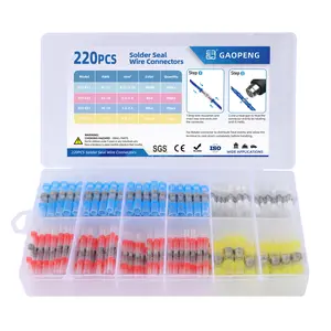220pcs solder seal wire connector heat shrink butt connector waterproof insulated electrical wire terminal solder sleeve sealed electrical butt splice for marine automotive Heat Shrink Connectors
