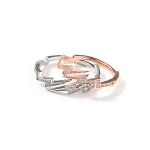 【PANG Jewelry】Hip-Hop New Copper-Set-Zirconia Cool Lightning Ring - Creative  Individualistic  Niche Design  Open-Ended Ring Fashionable Hand Accessory
