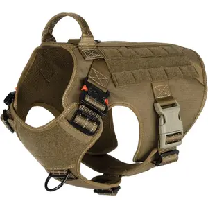 Tactical Dog Harness,Large Size, 2X Metal Buckle,Working Dog Vest with Handle,No Pulling Front Leash Clip,Hook and Loop Panel