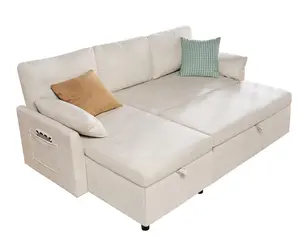 【Ships in Multiple Boxes】AMERLIFE 84in/91in/106in/110in/112in/130in Sofa Bed, Sleeper Sofa with Storage Chaise- 2 in 1 Pull Out Couch Sofa for Living Room, Comfy Sofa Sleeper