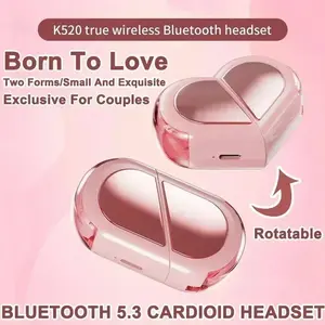 2026 NEW K520 Wireless Earbuds Stereo Earphone Rotatable Love Heart Shaped Charging Case Low Latency Headphones For Phone Tablet Smart Voice Assistant Headset with ENC