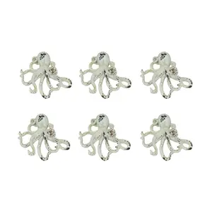 Set of 6 Distressed Finish Coastal White Cast Iron Octopus Drawer Pulls Cabinet Knobs