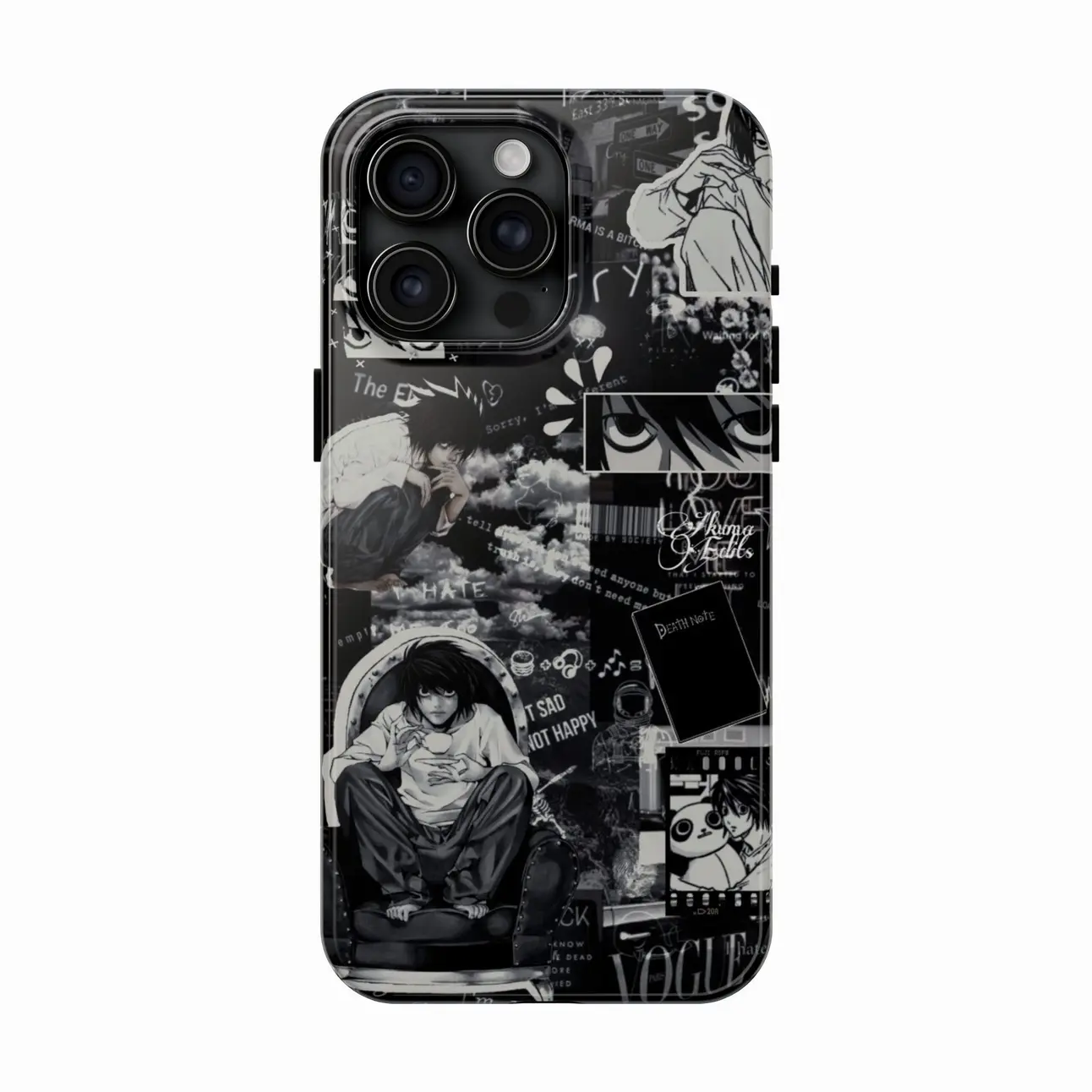 2025 Style Death Note Phone Case Lawliet with Gloomy Retro Collage Background for iPhone 16 15 14 13 12 11 Pro Max 8 Plus X, Samsung Galaxy S24 S23 S22 S21 QHY