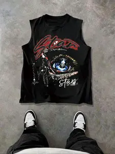 Men's Trendy Geometric Print Round Neck Sleeveless Vest, Casual Comfortable Top, Perfect for Summer Outdoor Fitness Wear
