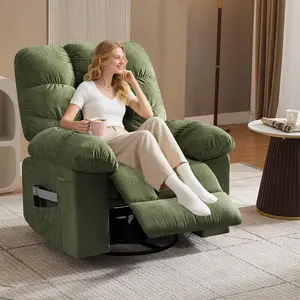 Rocking Recliner Chair,Massage Rocker Recliner Chair with Vibration Massage and Heat,360°Swivel Recliner Chairs,Oversized Rocker Recliner Single Sofa with Side Pocket,Living Room,Bedroom,Nursery,Green