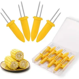 Corn Holders Set, 20 count Stainless Steel Corn Cob Holders, Corn on The Cob Skewers for BBQ, Durable Anti-Scald Corn on the Cob holders with Storage Box for  Cooking Forks