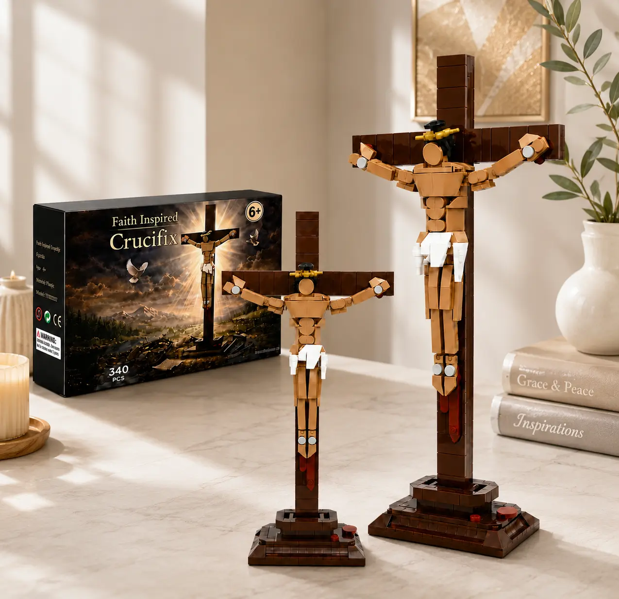 340 PCS Interlocking Religious Art Building Block Set, Christian Jesus Cross Plastic Bricks Model, Easter Decor for Church & Home, Ideal Gift, Building Block Sets