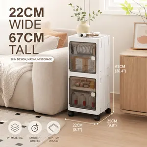 Multi-Tier Slide Out Gap Cabinet, Narrow Kitchen Pantry Organizer Shelf, Freestanding Toilet Side Storage Box with Doors