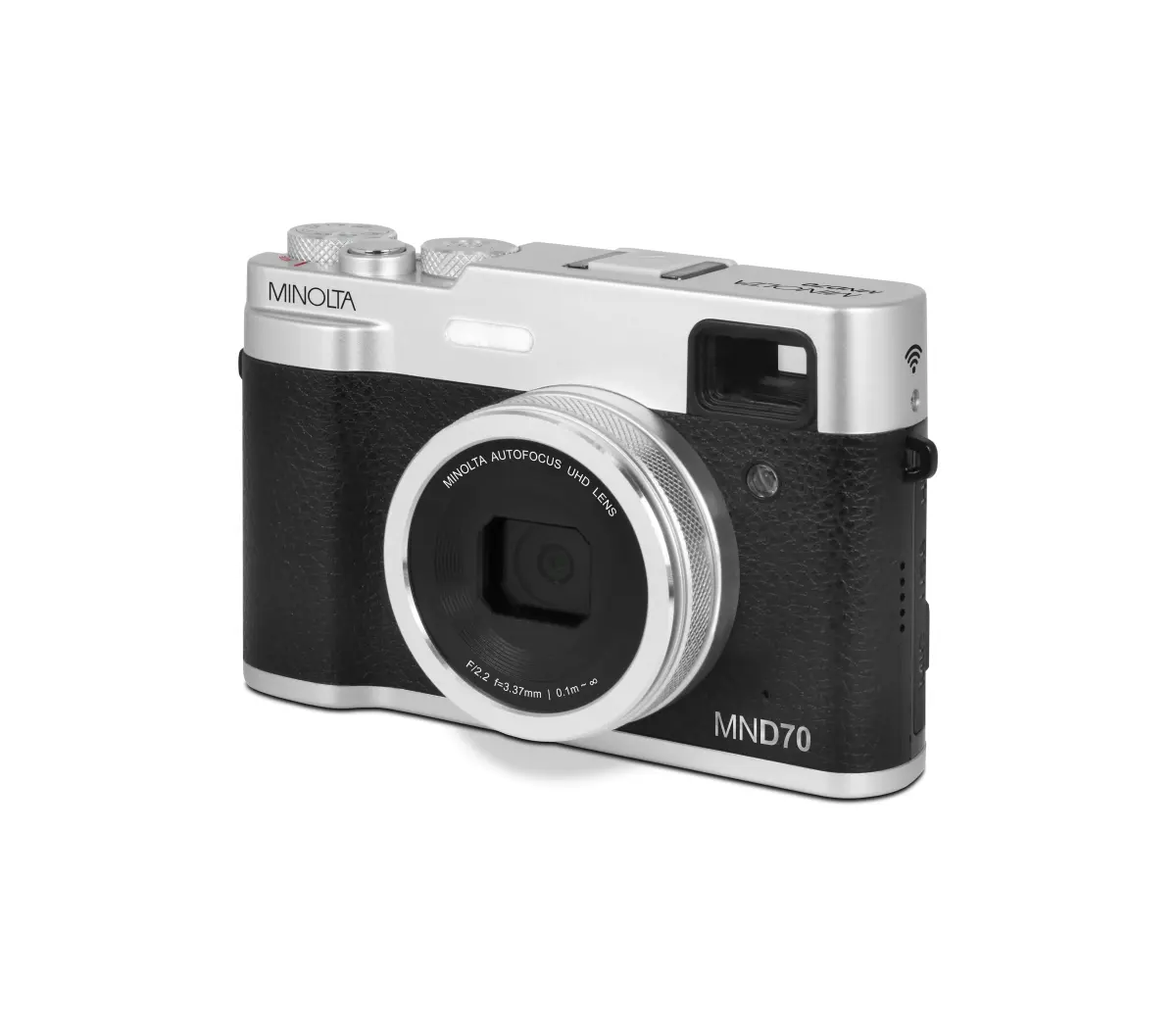 212 MAIN Minolta MND70-S Retro Compact Digital Mirrorless Camera - 48 MP CMOS, Autofocus, 5 Ultra HD Dual Lens, 16x Zoom, LCD Screen, Built-in Wi-Fi, Optical View, Selfie Capability, Socket Compatibility - Silver & Black