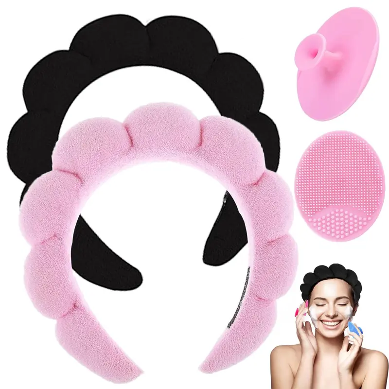 Face Scrubber, Facial Exfoliator, Skincare Headbands for Makeup Removal, Terry Cloth Headband Bubble Soft Puffy Headband wash headband