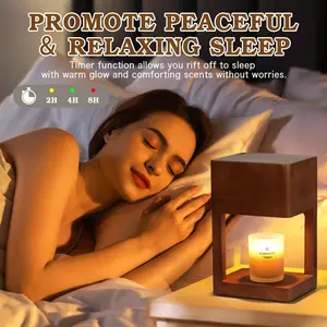 Candle Warmer Lamp Wood with Timer, Dimmable Electric Candle Lamp Warmer for Jar Candles, 2*35 Watt Bulb, Mothers Day Birthday Gifts for Women Men, Decorative Wooden Candle Lamp for Bedroom Home Decor