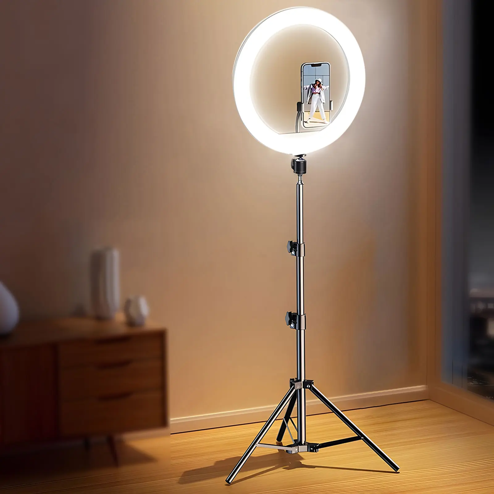 Keai Dimmable Portable Selfie Light with Plastic/Metal Tripod Stand Set Pack, LED Fill Light for Phone Video Conferences, YT Live Streaming Smartphone Camera Accessories