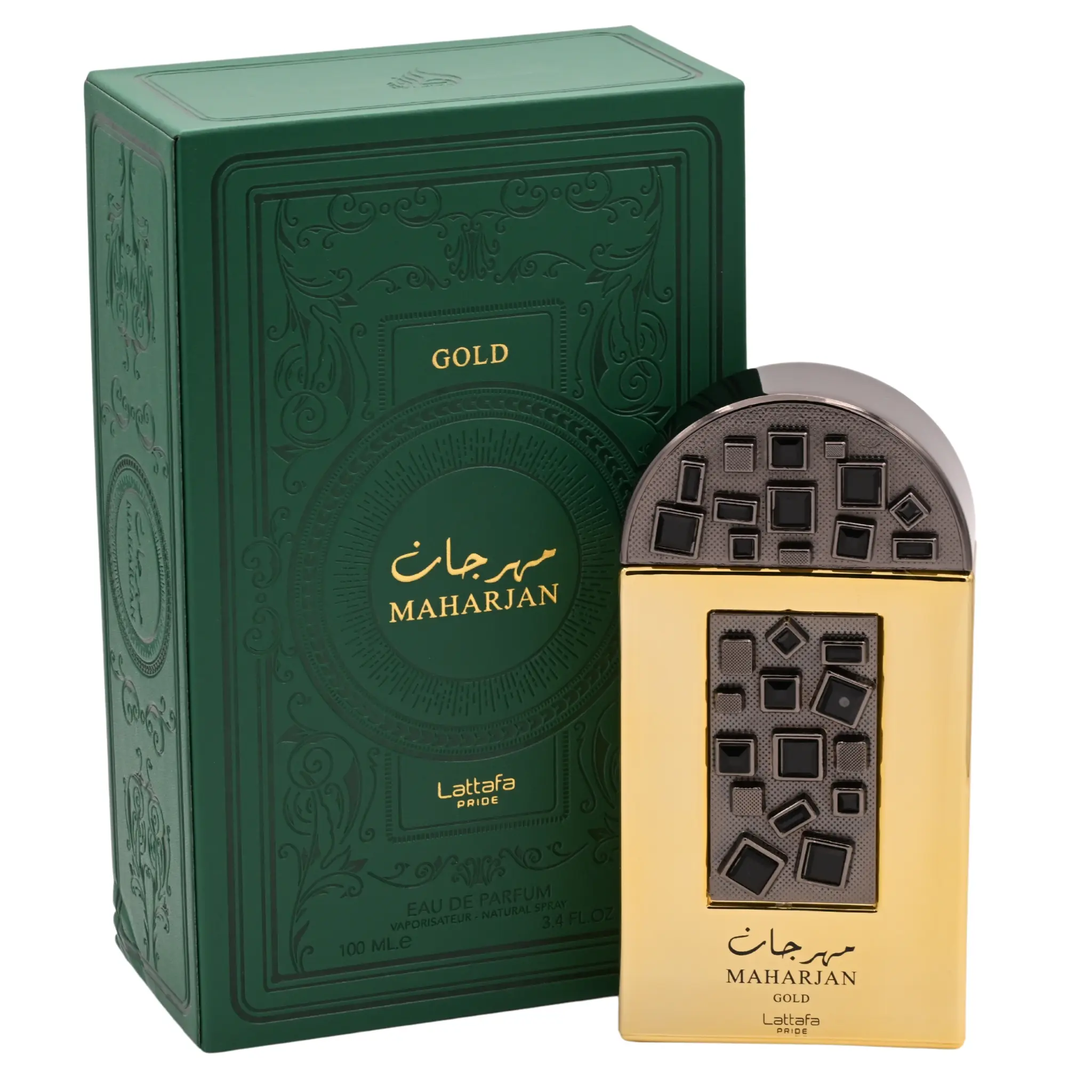 Lattafa Maharjan Gold Unisex Eau de Parfum (EDP) - 3.3 fl oz Aromatic Woody Fragrance with Cedarwood, Pepper Top Notes, Punchy, Spiced, Jasmine, Modern Unisex Fragrances, New in Box, Punchy Unisex Fragrance