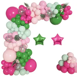 Life 98Pcs Tropical Flamingo Balloons Garland Arch Kit, Hot Pastel Baby Pink Green Confetti Star Foil Balloon For Hawaiian Luau Aloha Summer Beach Tropical Birthday Party Decorations Supplies