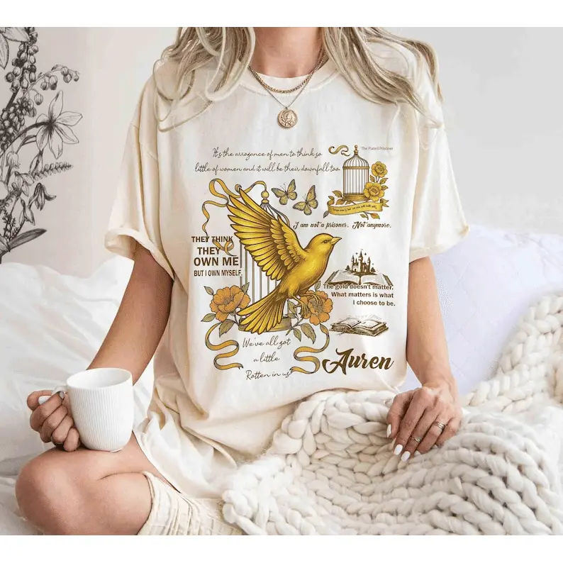 Plated Prisoner Series Auren T-Shirt, Goldfinch Fantasy Book Graphic Tee, Book Lover Gift Inspired by Gild, Gold Cage and Fantasy Romance Novels