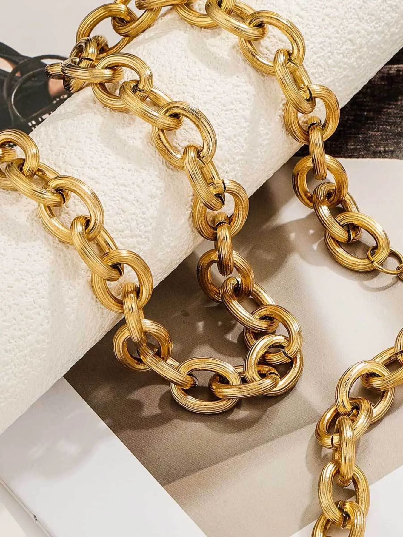 Stainless Steel Hip Hop Threaded Thick Necklace Bracelet Set, Simple Fashion Punk Chain, Unisex Streetwear Jewelry