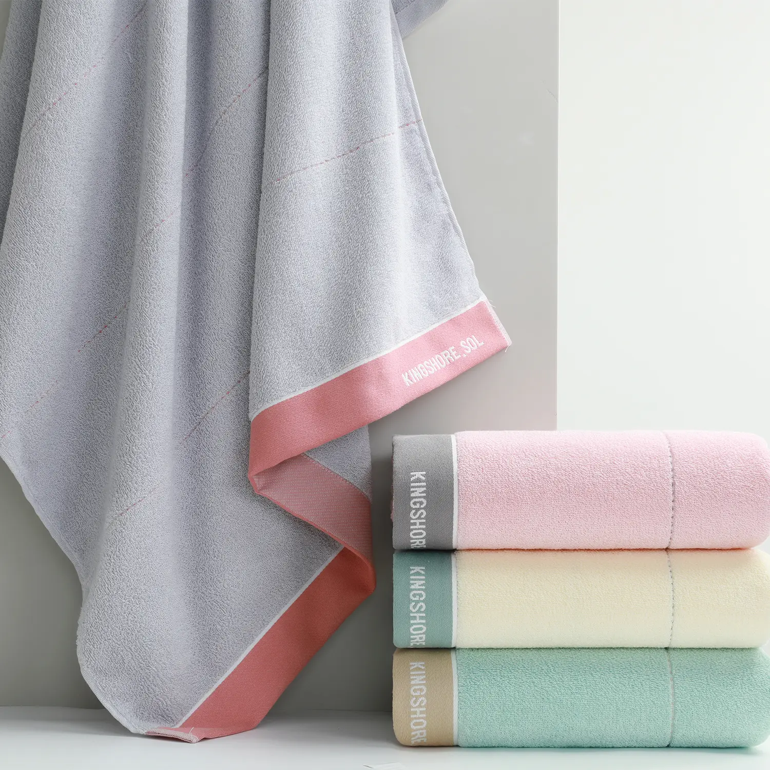 KINGSHORE toweling blanket&bath towel Lightweight single-edge piping style 100% Cotton Towel ∙ Extra Large