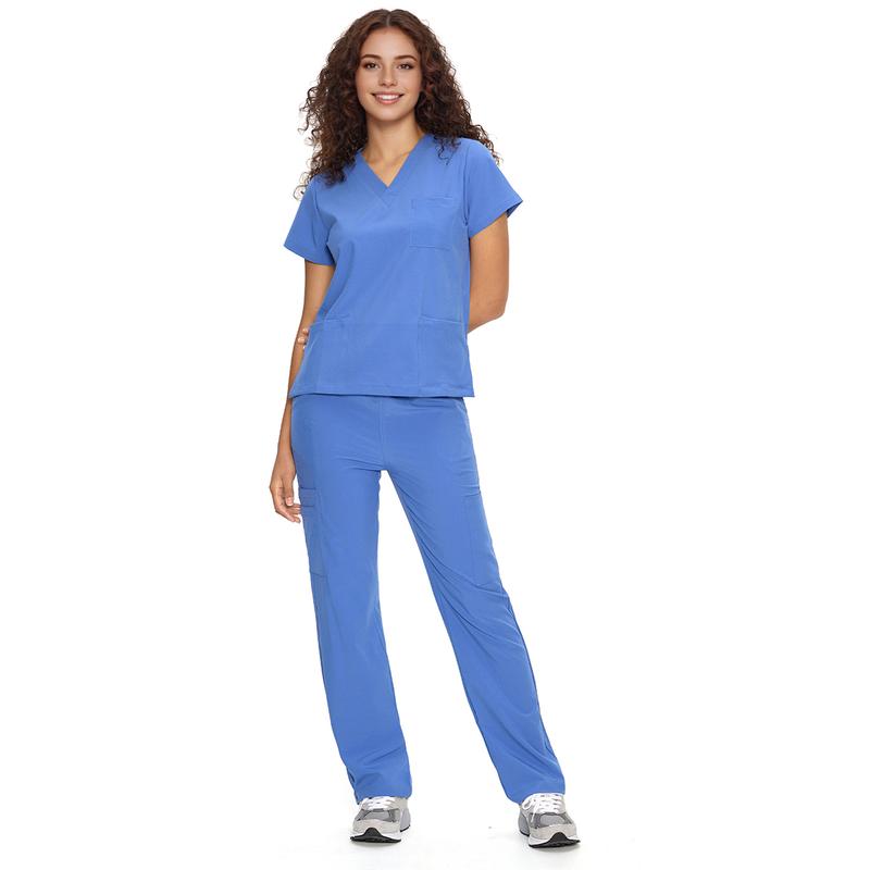 COZYFIT Scrubs for Women DawnDusk Set Medical Uniform - V-Neck Top & Straight Leg Pants with 9 Pockets,Easy Care