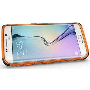 NAKEDCELLPHONE'S NEON ORANGE GRENADE GRIP RUGGED TPU SKIN HARD CASE COVER STAND FOR SAMSUNG GALAXY S6 EDGE SM-G925 PHONE