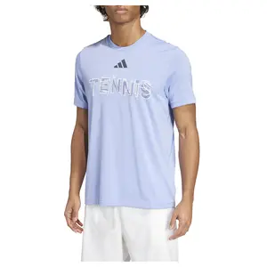 adidas Mens Hi-Visibility Interview Logo Crew Neck Short Sleeve Tennis Casual Tops Casual - Blue