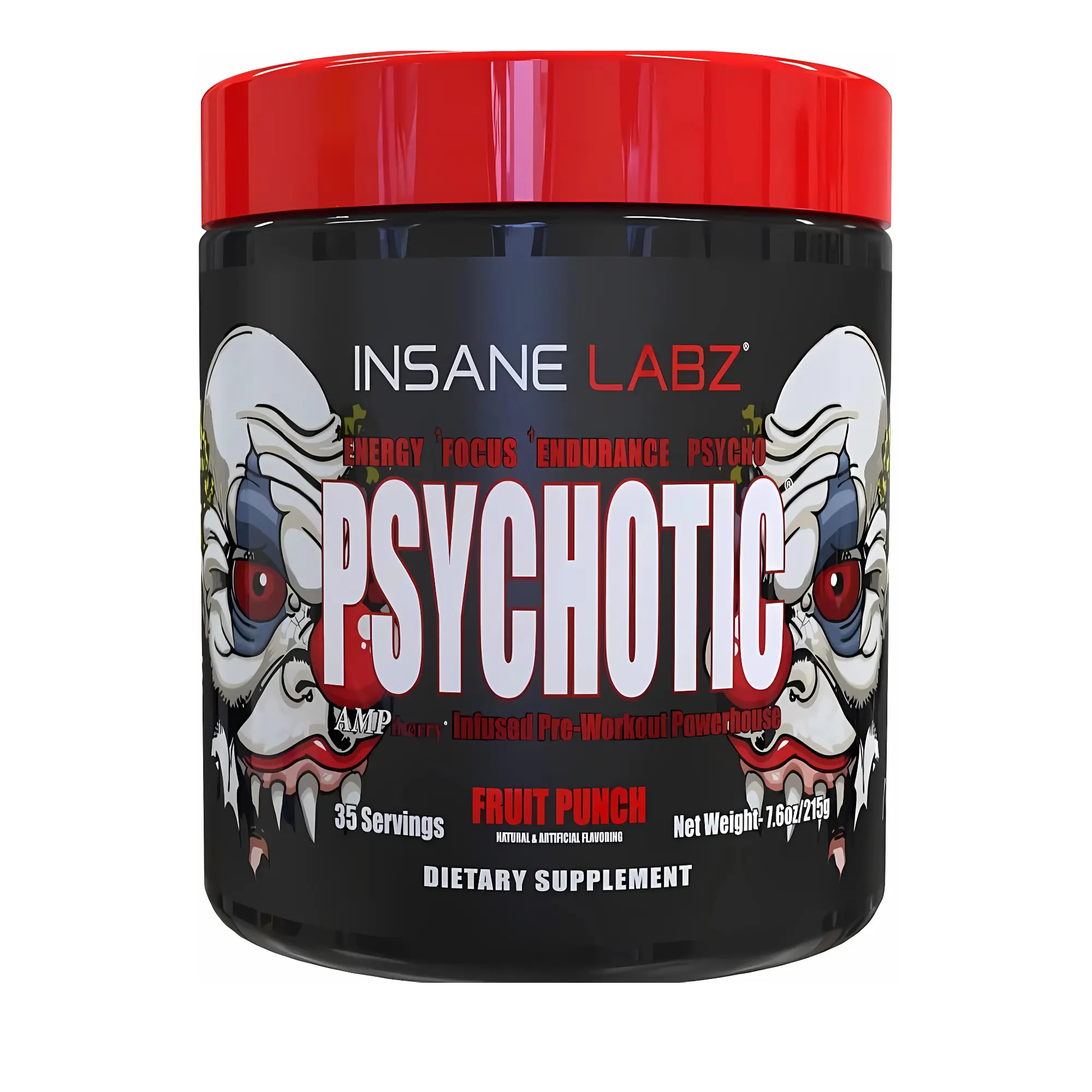 Insane Labz Psychotic High-Stimulant Pre-Workout Powder - Muscle Supplement, Dietary Supplement with Beta-Alanine, Creatine, DMAE, Ampiberry Extract - 35 Servings, Fruit Punch Flavor for Gym Use