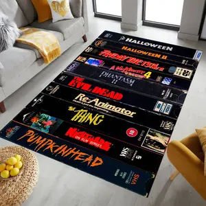 Retro Movies VHS Doormat, Horror Film Decor, Colorful Art Entry Rug, Washable Non Slip Modern Home Carpet