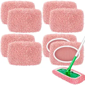 8 Pack  Mop Pads Compatible with Swiffer Sweeper, Microfiber Chenille Washable Swiffer Mop Pads, Dry & Wet Sweeping Mopping Cloths (Pink)