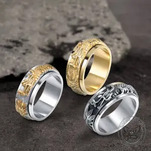 GTHIC Unisex Chinese Dragon Stainless Steel Spinner Ring Fashion Accessories for Daily Wear