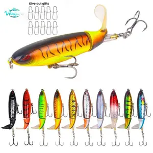 5/10PCS Top water Fishing Lures Kit Floating Rotating Tail Bass Popper Lures with Treble Hooks for Freshwater & Saltwater