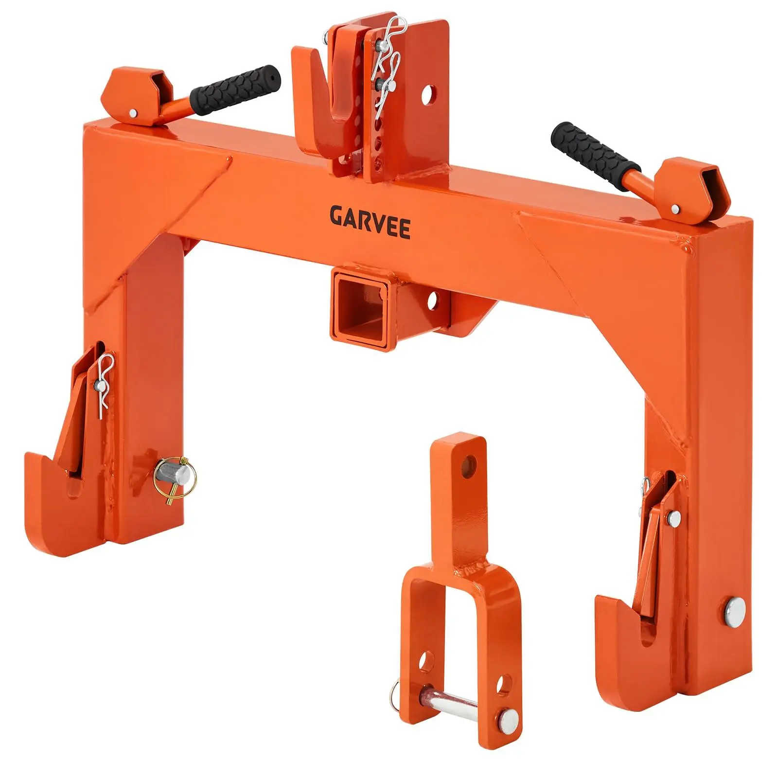 3-Point Quick Hitch with 2" Receiver & Versatile Top Adapter – Category 1 Compatible, No Bushing Needed, 3000 Lbs Lift Capacity, 5-Level Adjustable Bolt & Reinforced Rib Design for Tractors,orange