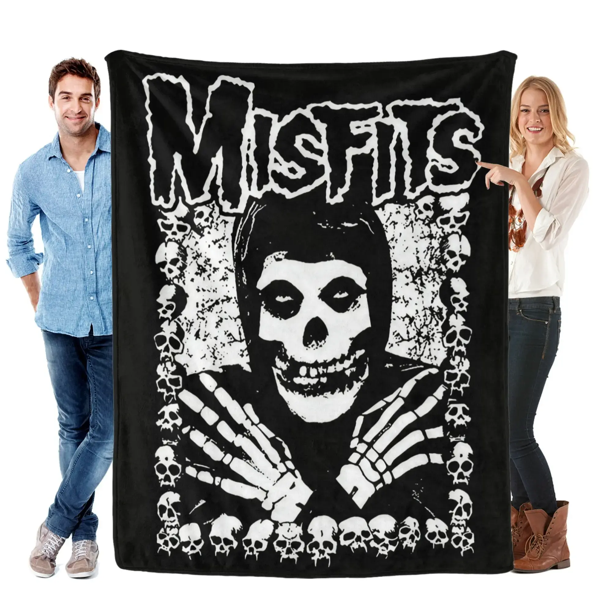 Misfits Skull Graphic Soft Flannel Blanket - Multi-Size Plush Texture Punk Rock Design, Bold Motifs, Cozy Home Accessory for Lounging, Ideal Gift for Punk Horror Fans, Bed-Sofa Room Decor Throw