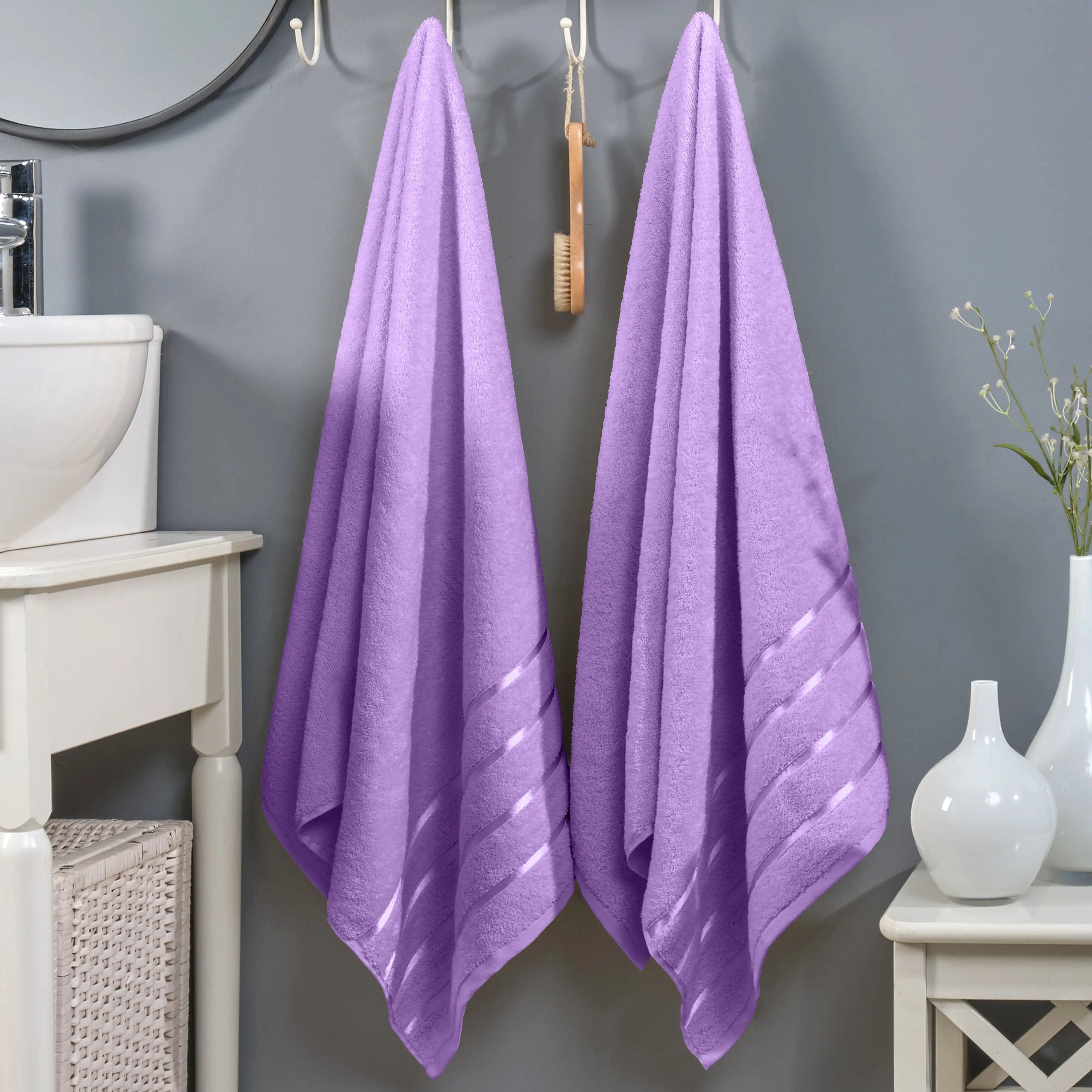 Elegant Comfort 2-Pack Striped Turkish Cotton Bath Towels – 4-Line Design, Premium Absorbent, 27in x 54in