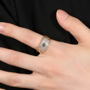 Personalized Fashion Hip Hop Geometric Zircon Ring (14) Golden Full Diamond Cuban Chain Design Trendy Ring Non Fading Commemorative Gift Ring labor day gift high-end fashion accessory
