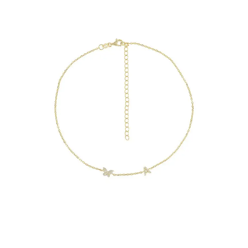 By Adina Eden Pave Butterfly Initial Choker in Gold