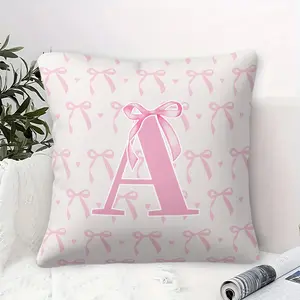 Pink Letter A-Z Bowknot Cushion, 1Pc Includes Pillow Insert, Zipper Closure Square Pillow, Soft Sofa Throw Pillow for Couch Chair Bedroom, Initial Personalized Gift Selection, Sweet Coquette Home Decor, Creative Decorative Cushion
