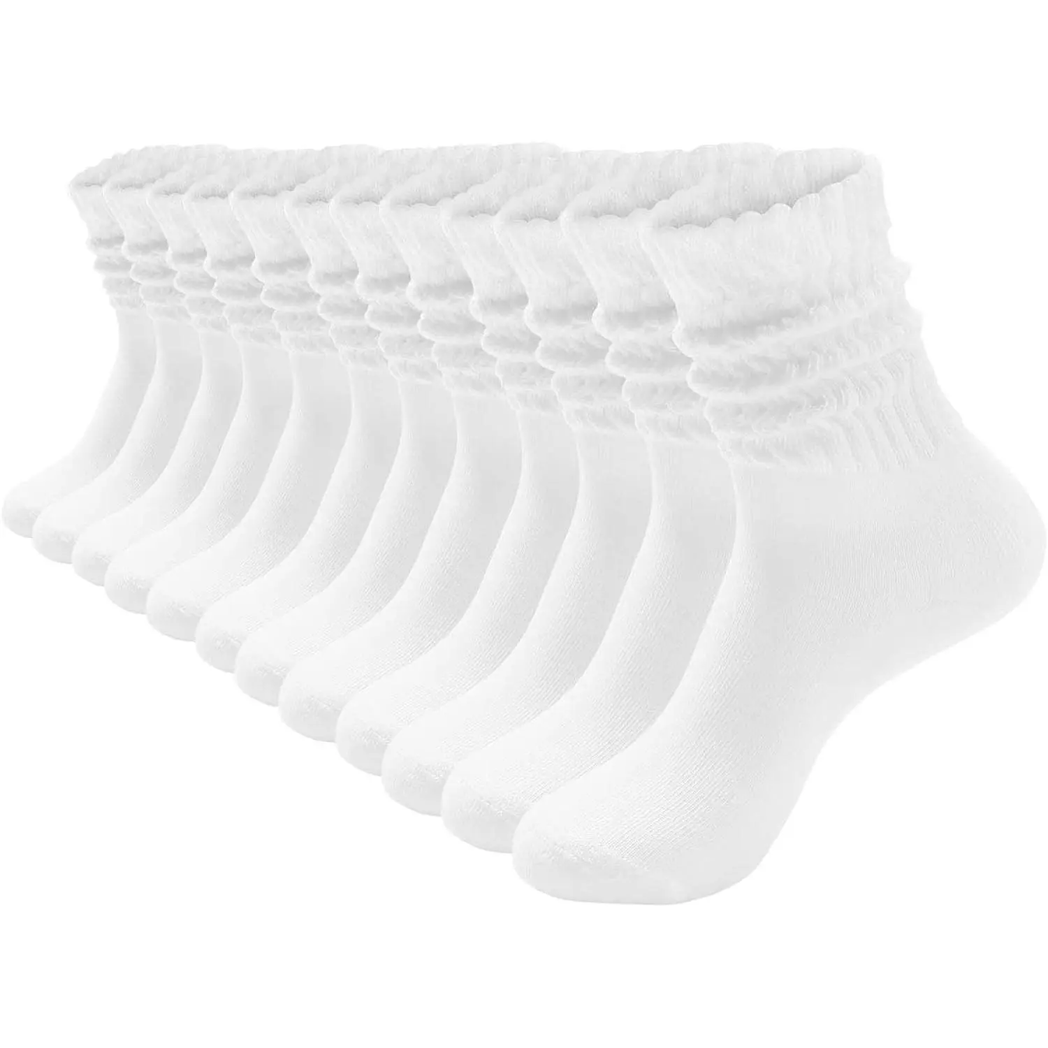 3-6 Pck Women's Slouchy Crew Socks - White Cushioned Scrunch Boot Socks Size 5-11