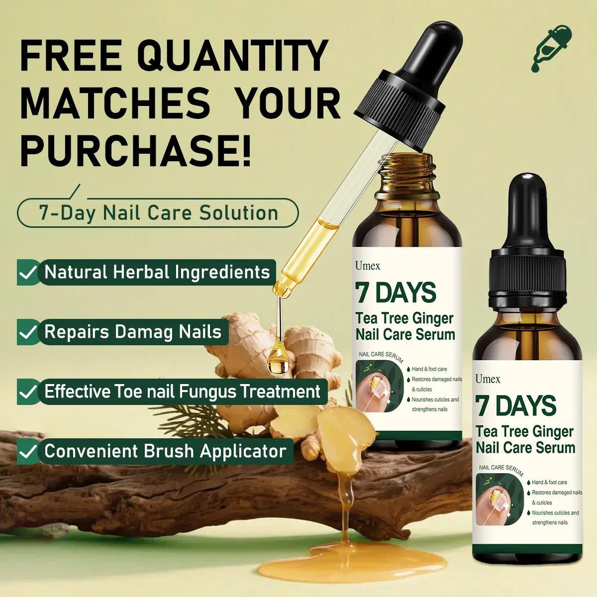 Umex Nail Fungus Treatment-Soften Thick Nails, whitenDiscolored Nails, Ginger Nail Treatment, Toenail FungusTreatment Extra Strength, Antifungal Solution for Toenail orFingernail,  Repairand Renewal Damafed Nails Healthcare Therapeutic Therapy