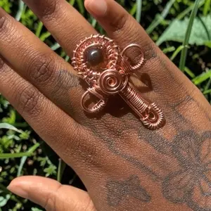 Juma CopperKing Campbell Small Ankh Ring - Hand-Wrapped Unique Design with Adjustable Fit for Comfort and Style